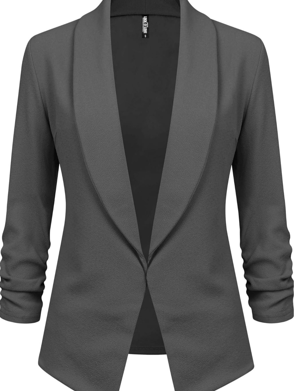 Classic Grey Shawl Collar Open-Front Blazer Jacket